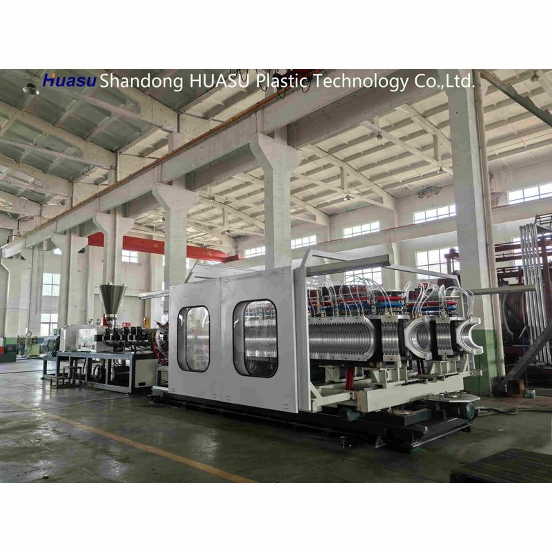 32-800 มิลลิเมตร เครื่องปัดท่อระบายน้ําแบบคอร์รูเกตสองผนัง มีผลิต 500-2000 กิโลกรัม/ชั่วโมง และระบบ PLC ของซีเมนส์