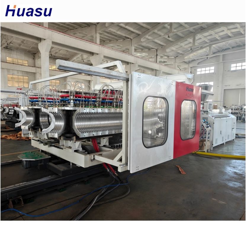 เครื่องบดหลอดโคลนกระโปรง Twin Screw Extruder PVC Double Wall Tube Extrusion Machine สําหรับหลอดพลาสติก เครื่องบดหลอด