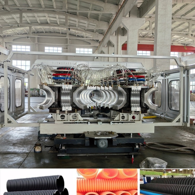 เครื่องผลิตท่อลูกฟูกสองชั้น ขนาดเส้นผ่านศูนย์กลางท่อ 300 มม. - 1600 มม. ระบบ PLC ของ Siemens และการบานปลายท่อแบบออนไลน์สำหรับ PVC/PE