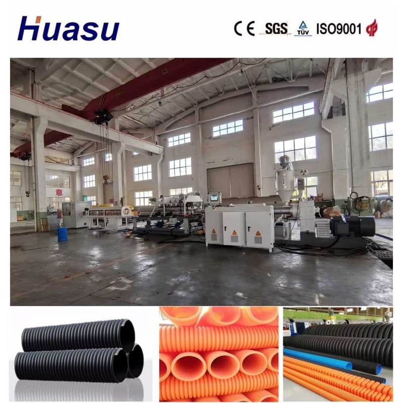 สายการผลิตท่อลูกฟูกผนังเดี่ยว PVC/PE/MPP/PA/HDPE พร้อมวัสดุบาร์เรล 38CrMoAlA และการขยายปากท่อแบบออนไลน์