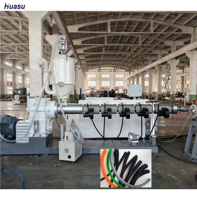 สายการผลิตการอัดขึ้นรูปท่อลูกฟูกสองชั้นพร้อมชิ้นส่วนไฟฟ้าหลักของ Siemens พร้อมแม่พิมพ์ 48 ชิ้น และฟังก์ชันการทำความเย็นด้วยน้ำ