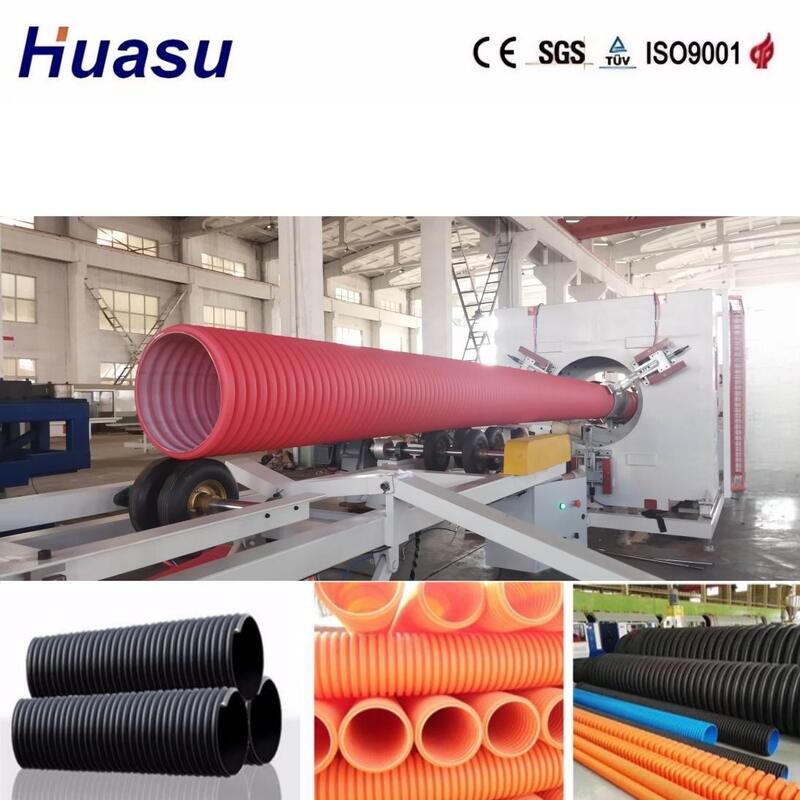 เครื่องรีดท่อลูกฟูกผนังสองชั้นพร้อมแม่พิมพ์อลูมิเนียมอัลลอยด์ ควบคุมด้วยระบบ PLC สำหรับท่อขนาดเส้นผ่านศูนย์กลาง 32 มม. - 1600 มม.