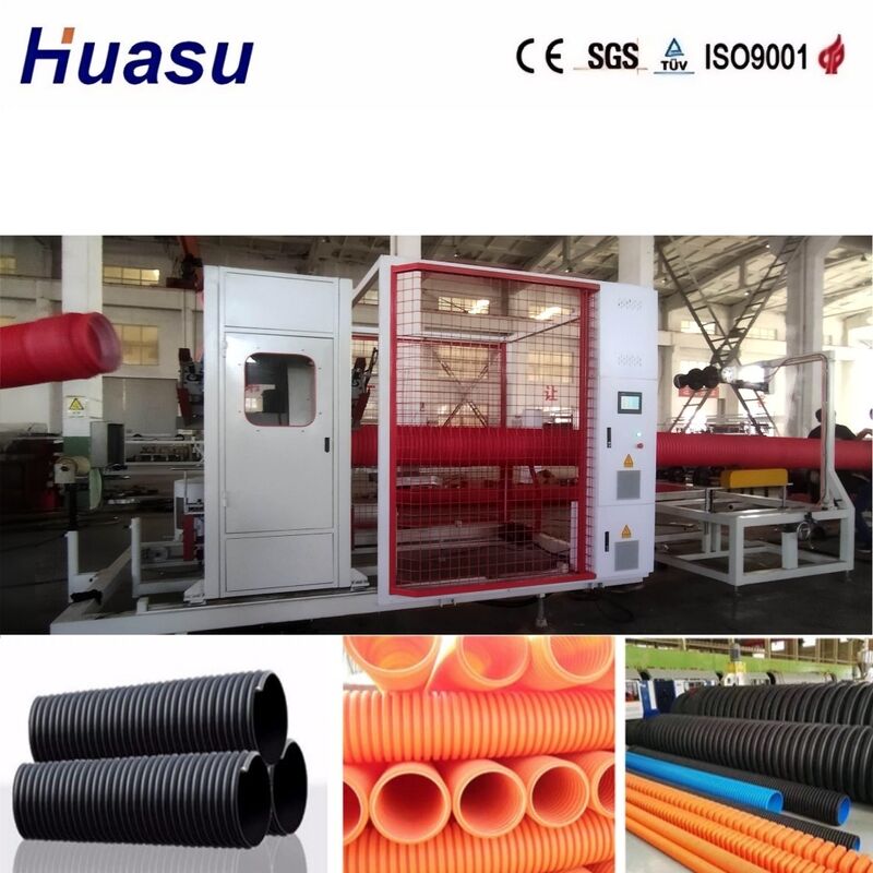 เครื่องรีดท่อลูกฟูกผนังสองชั้นควบคุมด้วย PLC สำหรับท่อขนาด 32 มม. - 1600 มม. กำลังการผลิต 100-3000 กก./ชม.