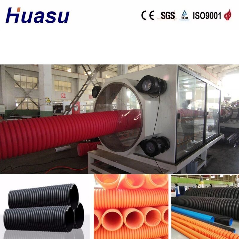 สายดัดท่อระบายน้ําแบบกระบวนกันสองผนัง ขนาดกว้างท่อ 32mm-1600mm การควบคุม PLC ของซีเมนส์ และผลผลิตสูง 100-3000kg/h สําหรับวิศวกรรมเทศบาล