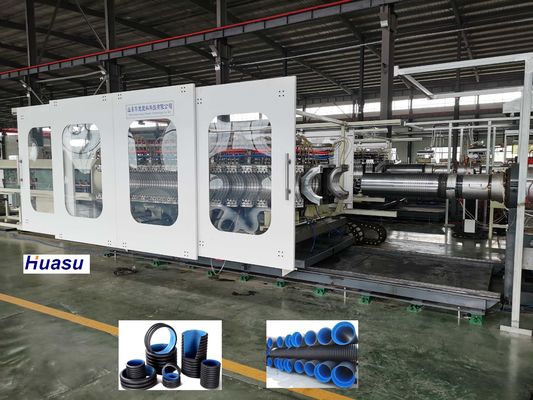 Double Wall Corrugated Pipe Extrusion Line with Caterpillar Haul-Off Type and ID30-ID1500mm Range Featuring 6m-12m Cooling Tank
